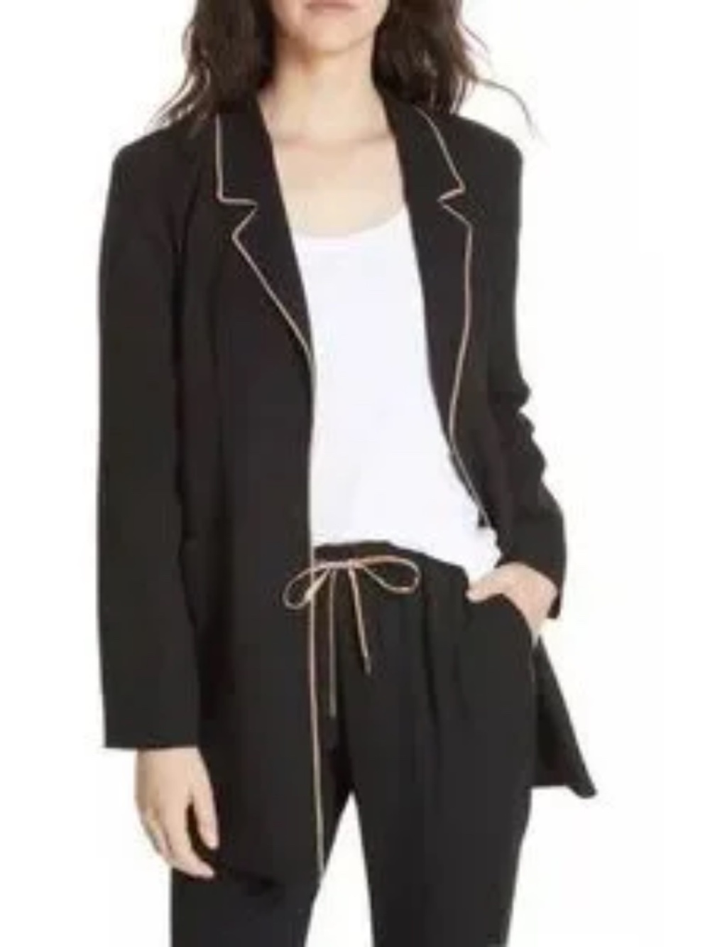 Eileen Fisher Silk Georgette Crepe Long Piped Trim Long Sleeve Blazer XL